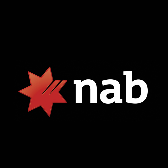 National Australia Bank logo with white text and a black background and7 pointed red star